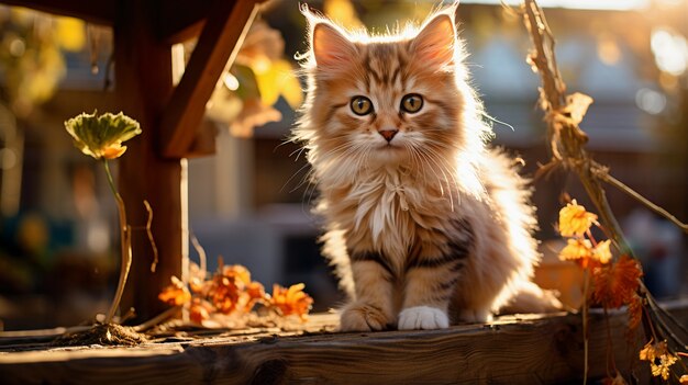 Leuke harige kat buitenshuis