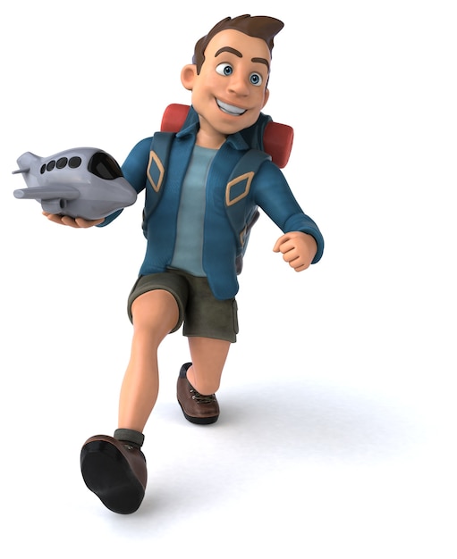 Leuke illustratie van een 3D cartoon backpacker