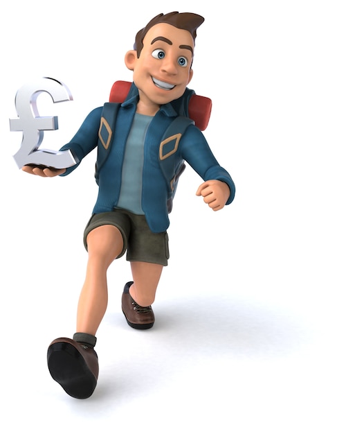 Leuke illustratie van een 3D cartoon backpacker