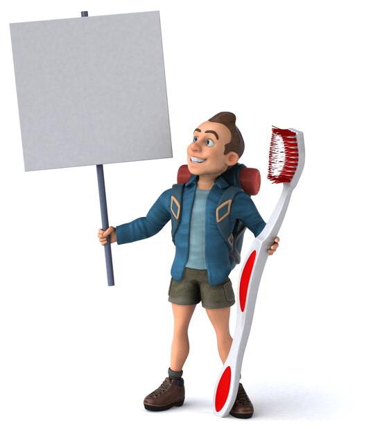 Leuke illustratie van een 3D cartoon backpacker