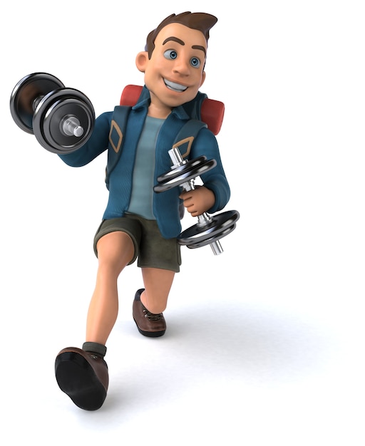 Leuke illustratie van een 3D cartoon backpacker