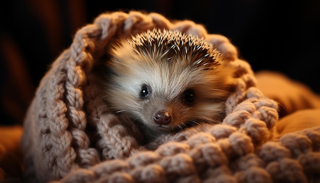 Gratis foto leuke kleine egel die naar de camera kijkt pluizige vacht en haren gegenereerd door kunstmatige intelligentie