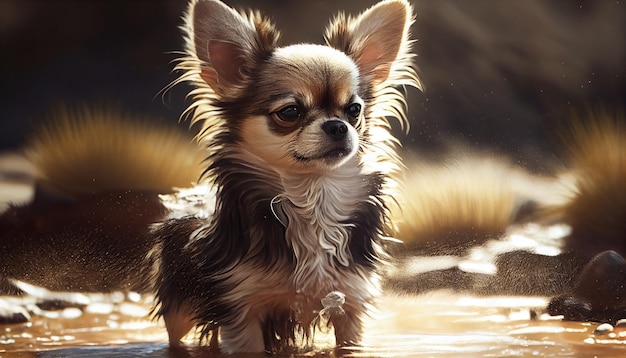 Gratis foto leuke kleine rasechte hond die buiten in de natuur zit, gegenereerd door ai