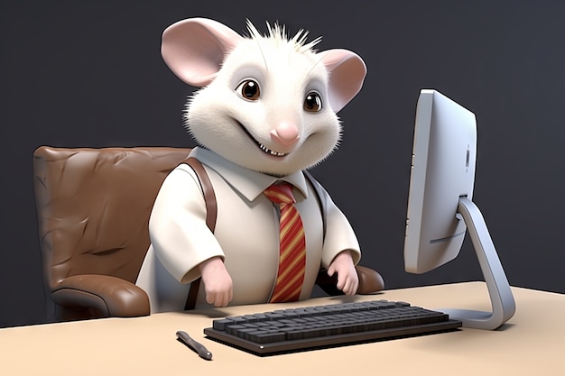 Leuke possum met computer.