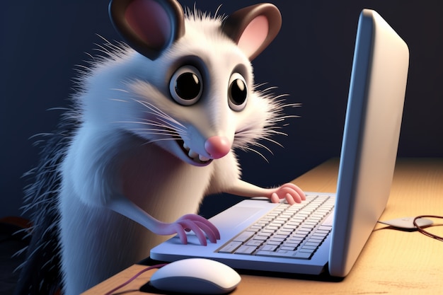 Gratis foto leuke possum met computer.