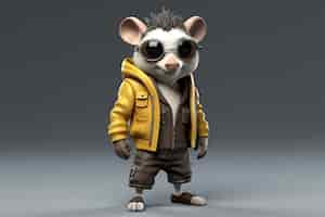 Gratis foto leuke possum met leuke outfit in de studio.