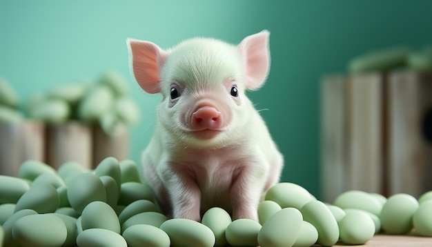 Leuke puppy en pluizige bigget zitten speels op groen gras gegenereerd door kunstmatige intelligentie