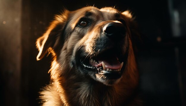 Leuke rasechte retriever puppy buiten zitten lachend gelukkig gegenereerd door AI