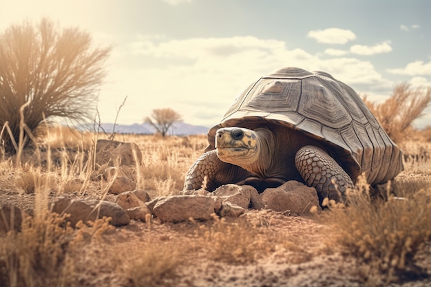 Leuke schildpad in de woestijn.