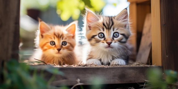 Gratis foto leuke zachte kittens met heldere ogen in een rij en gretig naar plezier