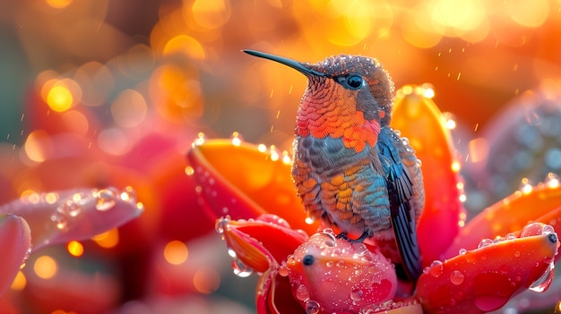 Levendig gekleurde kolibrie in de natuur