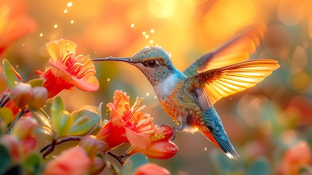 Gratis foto levendig gekleurde kolibrie in natuurlijke omgeving