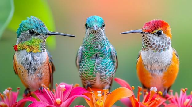 Gratis foto levendig gekleurde kolibrie in natuurlijke omgeving