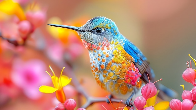 Gratis foto levendig gekleurde kolibrie in natuurlijke omgeving
