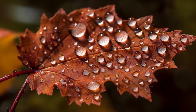 Gratis foto levendige herfstbladdruppels op natte tak generatieve ai