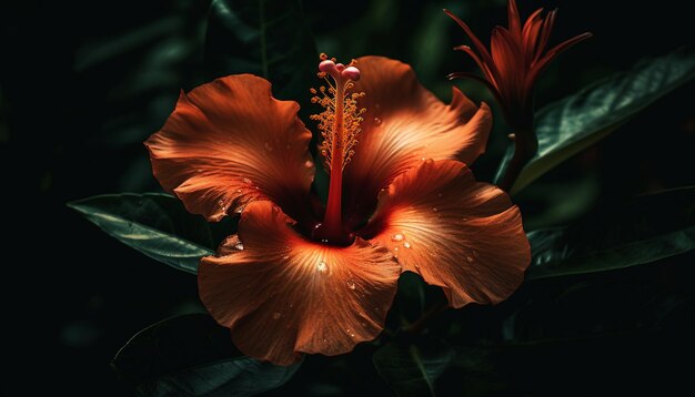 Levendige hibiscus bloesem multi gekleurde bloemblaadjes tropisch klimaat gegenereerd door AI