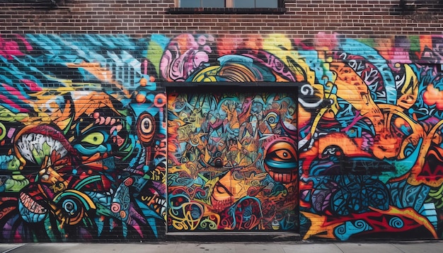 Gratis foto levendige kleuren en chaos creëren moderne graffiti gegenereerd door ai
