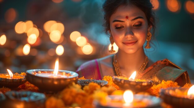 Levendige kleuren portret van vrouw bij Navratri viering