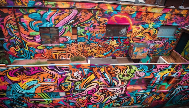 Gratis foto levendige kleuren verlichten chaotische stadsstraatgraffiti gegenereerd door ai