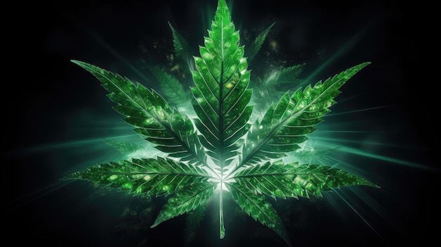 Levendige marihuanaplantbladeren met levendige groene kleuren