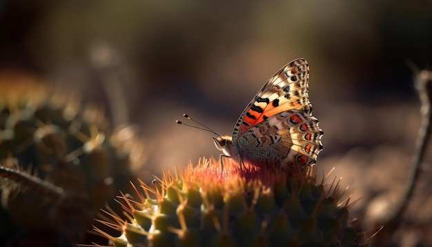 Gratis foto levendige vlinder bestuift gele bloem in rustige scène gegenereerd door ai