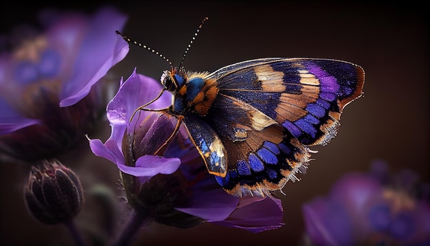 Levendige vlinder die gele bloem bestuift in generatieve AI in de lente