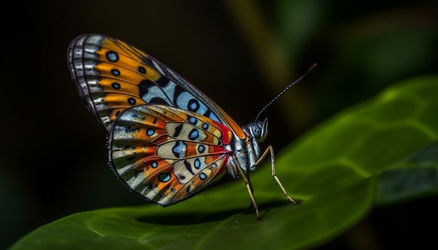 Levendige vlindervleugel in focus op bloem gegenereerd door AI