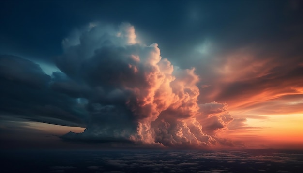 Levendige zonsonderganghemel boven idyllisch natuurlijk landschap gegenereerd door ai