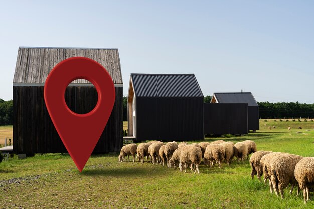 Locatiesymbool op weide met schapen