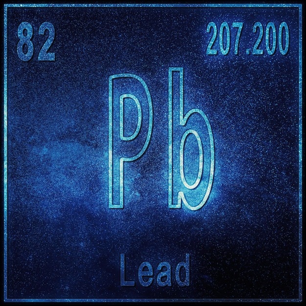 Gratis foto lood scheikundig element, bord met atoomnummer en atoomgewicht, periodiek systeemelement