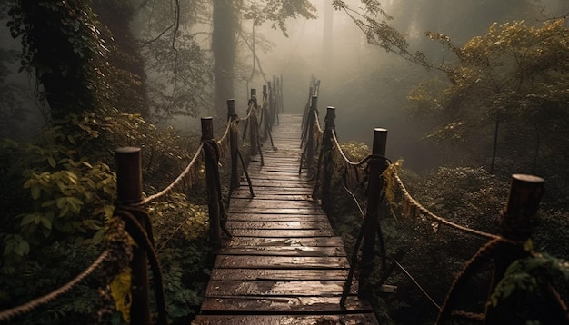 Gratis foto lopen op voetgangersbrug omringd door herfstschoonheid gegenereerd door ai