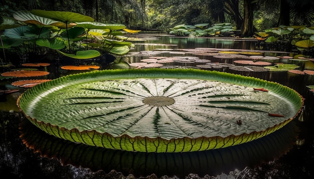 Lotus-waterlelie in rustig vijverwater gegenereerd door AI