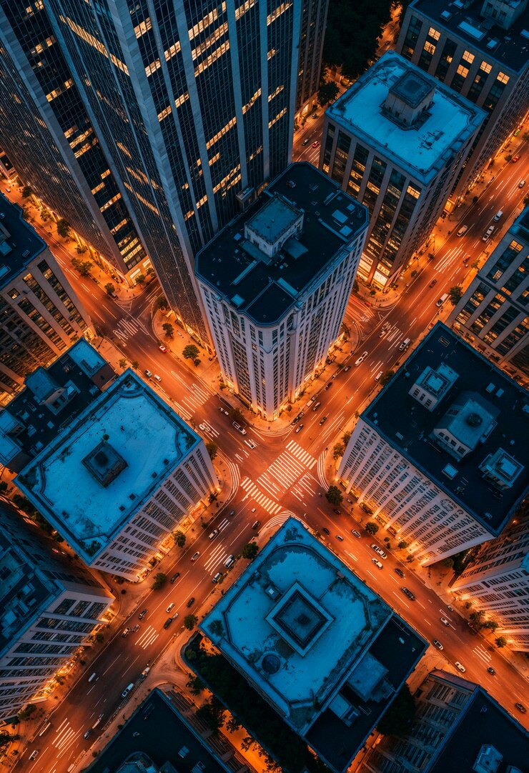 Gratis Foto luchtbeeld van stadsgebouwen's nachts