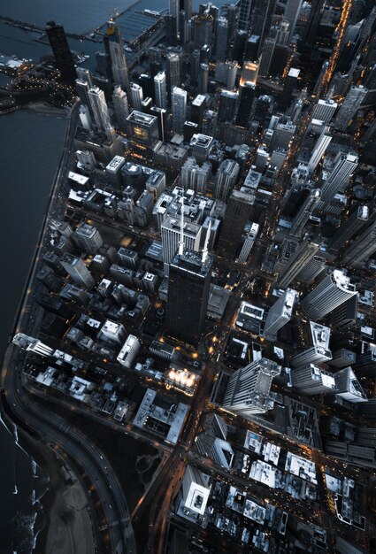Luchtfoto boven schot van stedelijke moderne zakelijke architectuur