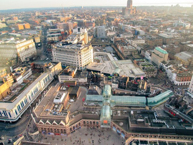 Luchtfoto van de Liverpool vanuit een uitkijkpunt Verenigd Koninkrijk