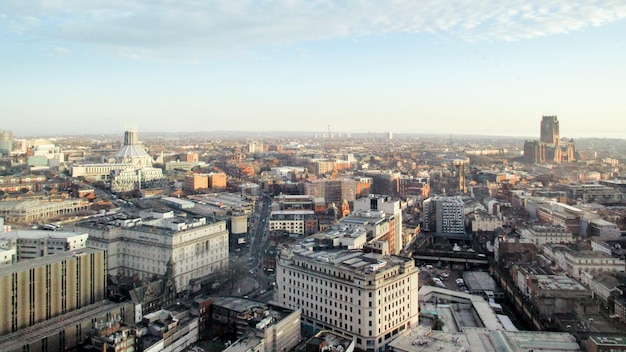 Luchtfoto van de Liverpool vanuit een uitkijkpunt Verenigd Koninkrijk