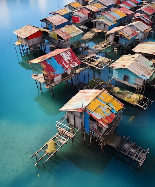 Gratis foto luchtfoto van de stad aan het water