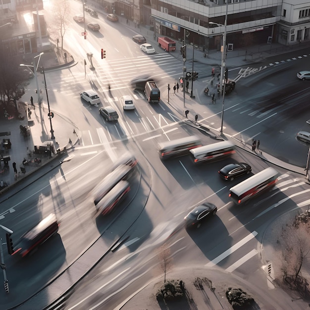 Gratis foto luchtfoto van het verkeer in de stad onduidelijke bewegingen
