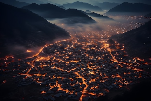 Gratis foto luchtfoto van mistige stad