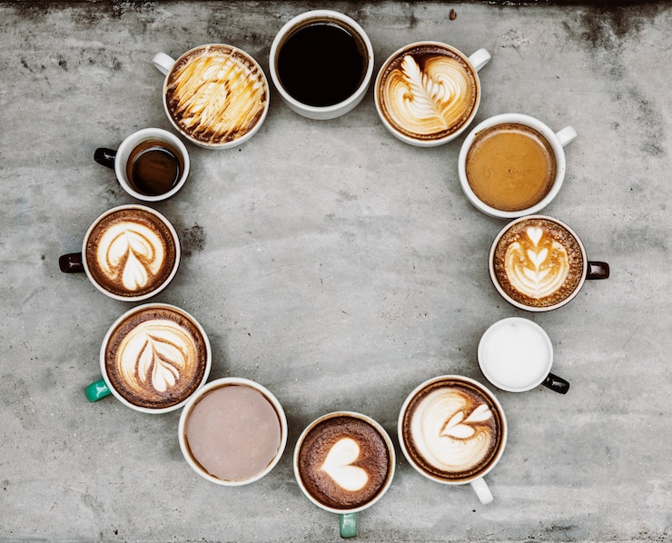 Gratis Foto luchtfoto van verschillende koffie