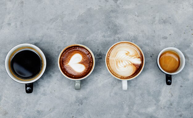 Luchtfoto van verschillende koffie