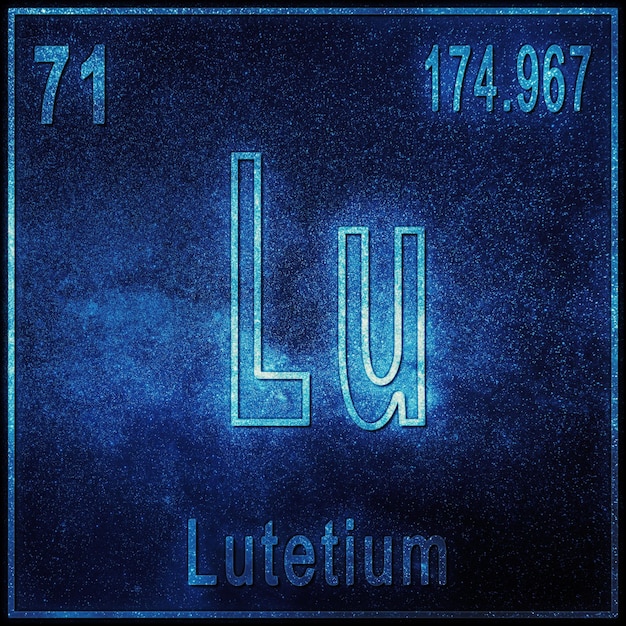 Lutetium scheikundig element, bord met atoomnummer en atoomgewicht, periodiek systeemelement