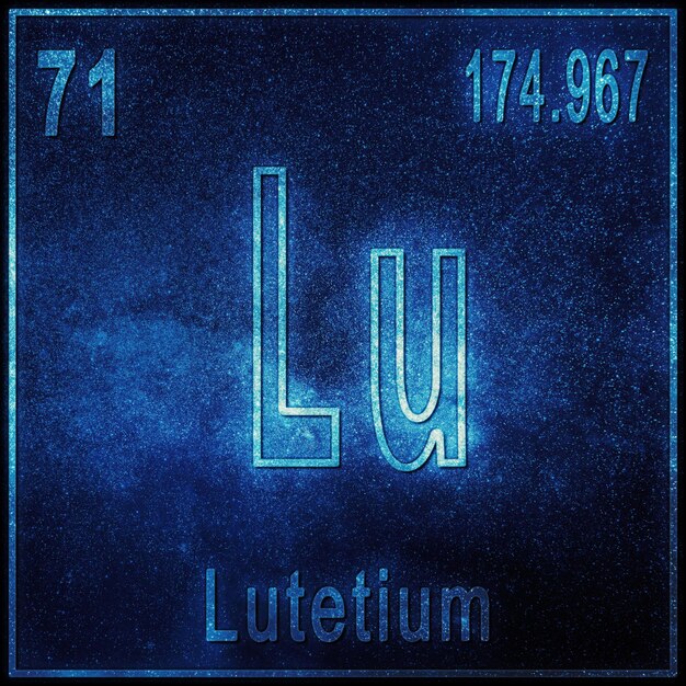 Lutetium scheikundig element, bord met atoomnummer en atoomgewicht, periodiek systeemelement