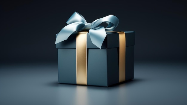 Luxe bluebowed cadeau doos op een monochromatische donkerblauwe ideaal voor feestelijke gelegenheden