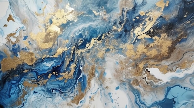 Luxe marmeren achtergrond Digitale kunst marmering textuur Blauw goud Ai gegenereerd beeld