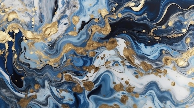 Luxe marmeren achtergrond Digitale kunst marmering textuur Blauw goud Ai gegenereerd beeld