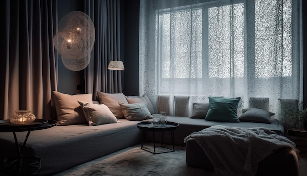 Gratis foto luxe moderne slaapkamer met comfortabele bedden en elegante inrichting gegenereerd door ai