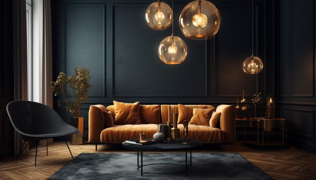 Luxe moderne woonkamer met elegante inrichting gegenereerd door AI