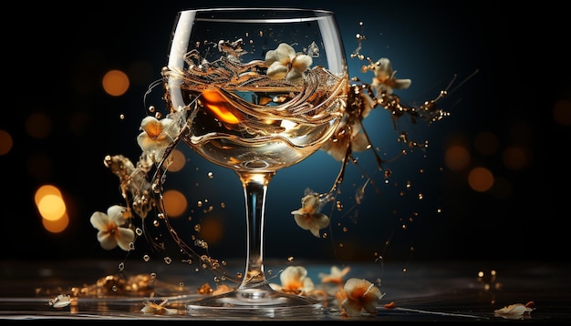 Gratis foto luxe viering wijnglas whisky champagne kristal goud verlichte tafel gegenereerd door kunstmatige intelligentie