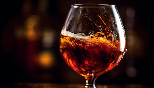 Gratis foto luxe whisky gegoten in elegant wijnglas gegenereerd door ai